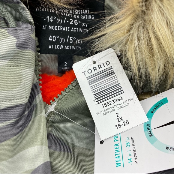Torrid Women’s Plus Size Camo Fur-Lined Parka Jacket Size 1X 2X 3X - Picture 14 of 15